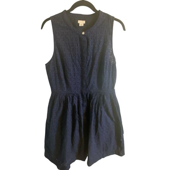 J. Crew Navy Blue Eyelet Shirt Dress Size 8 Sleeveless Summer Fit & Flare - Picture 6 of 16